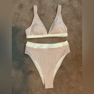 Cupshe Cream and Brown Striped Bikini
